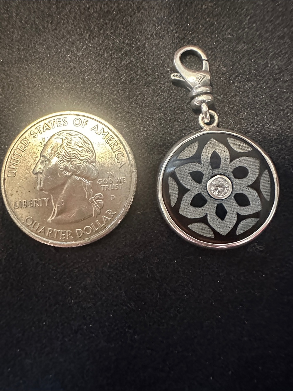 Silpada Black and Silver Floral Round Charm Pendant